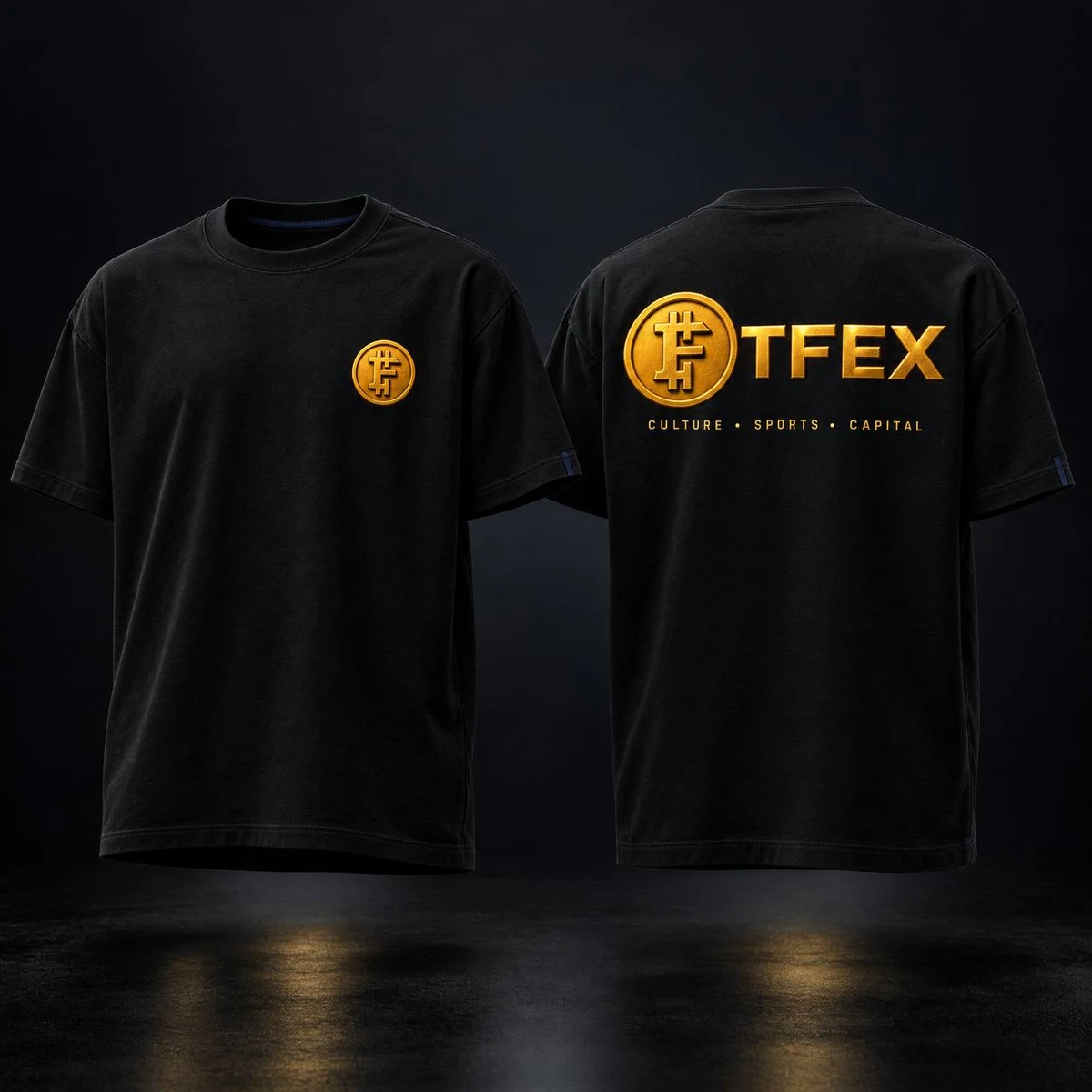 Signature Tee in black and gold, TFEX design concept