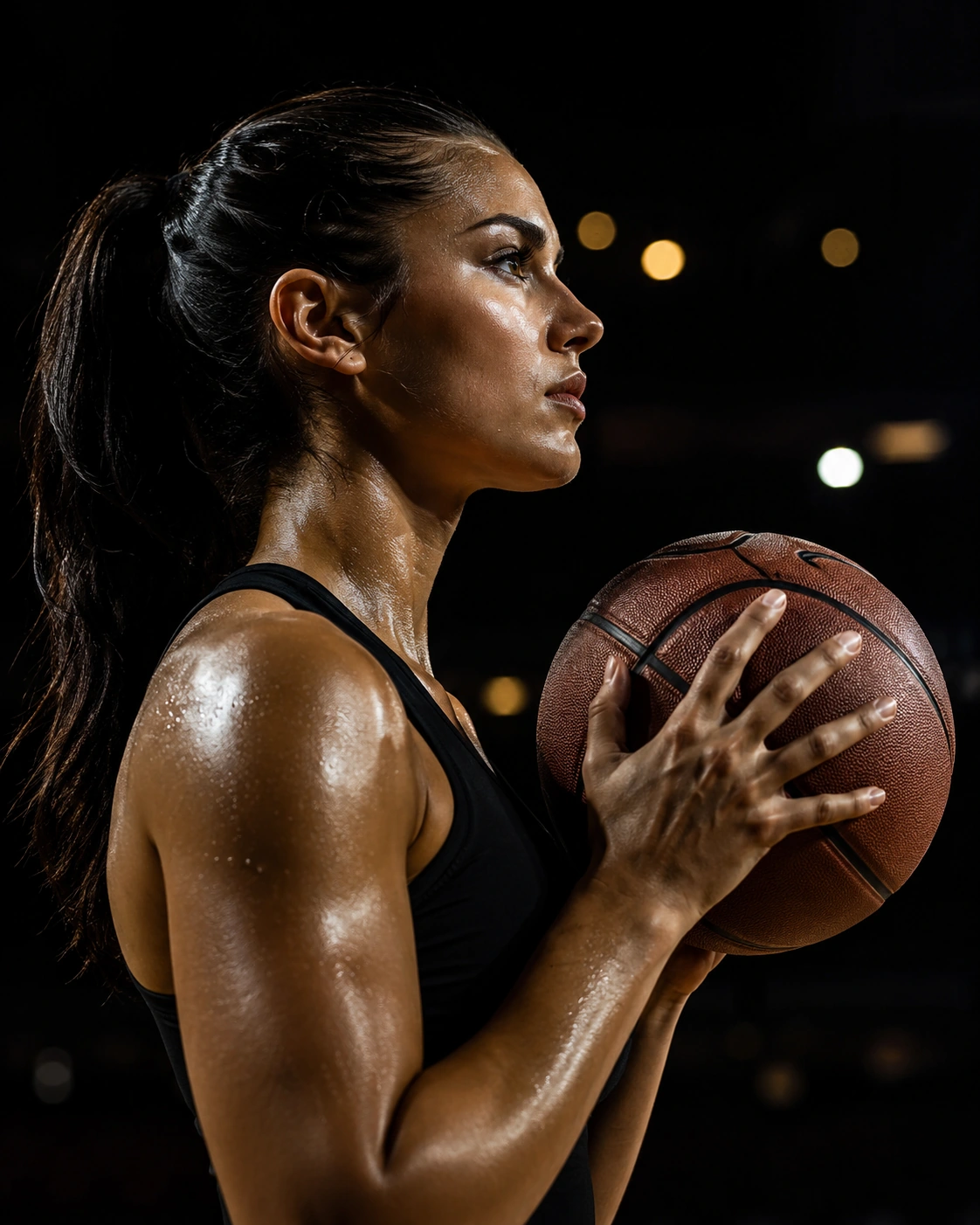 Athlete holding a basketball in a locker room