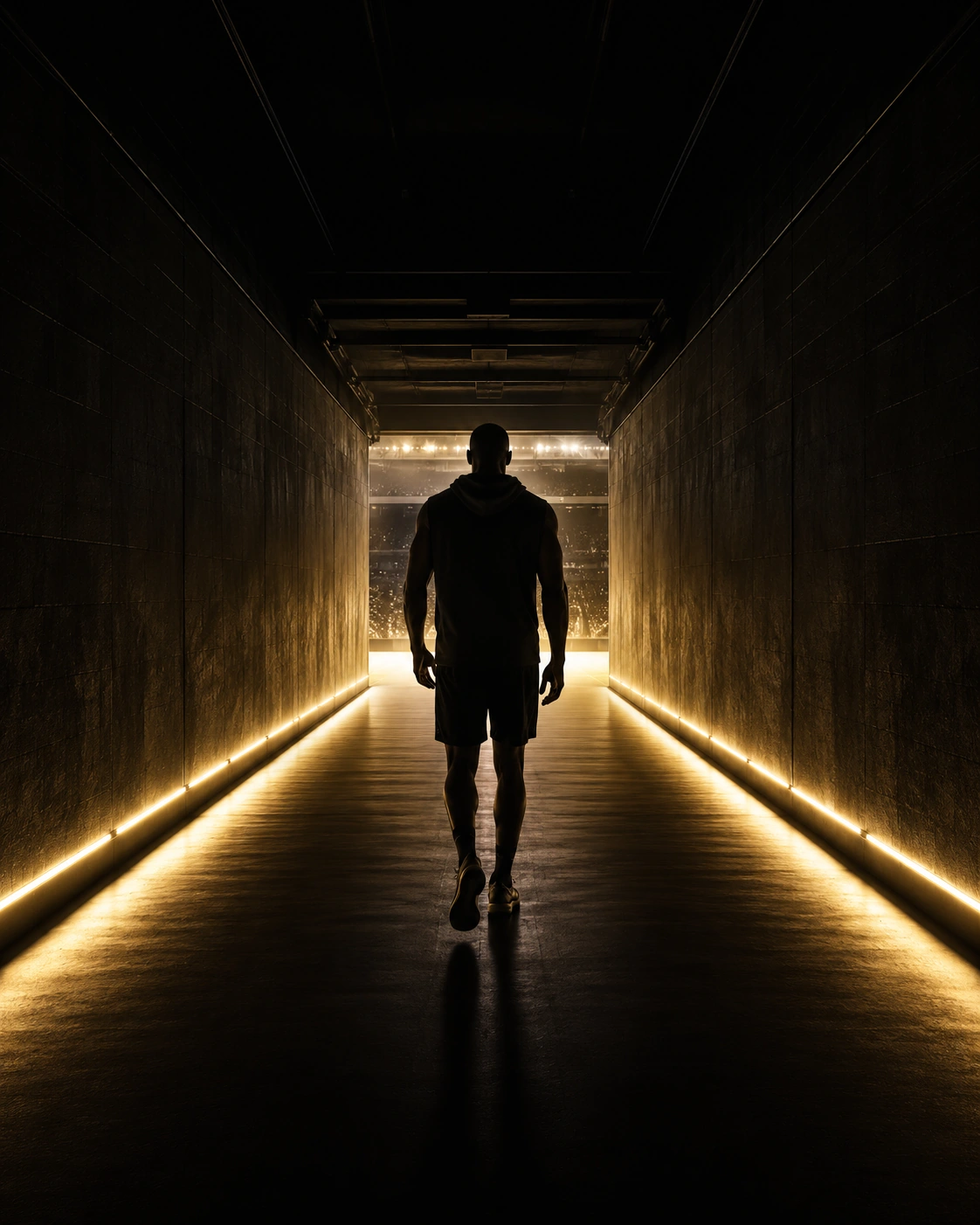 Athlete walking out of the stadium tunnel
